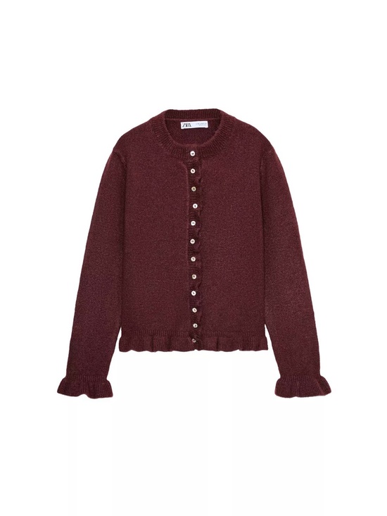 Zara Sweaters - New with tags Zara Women's Burgundy Ruffled Wool Knit Cardigan